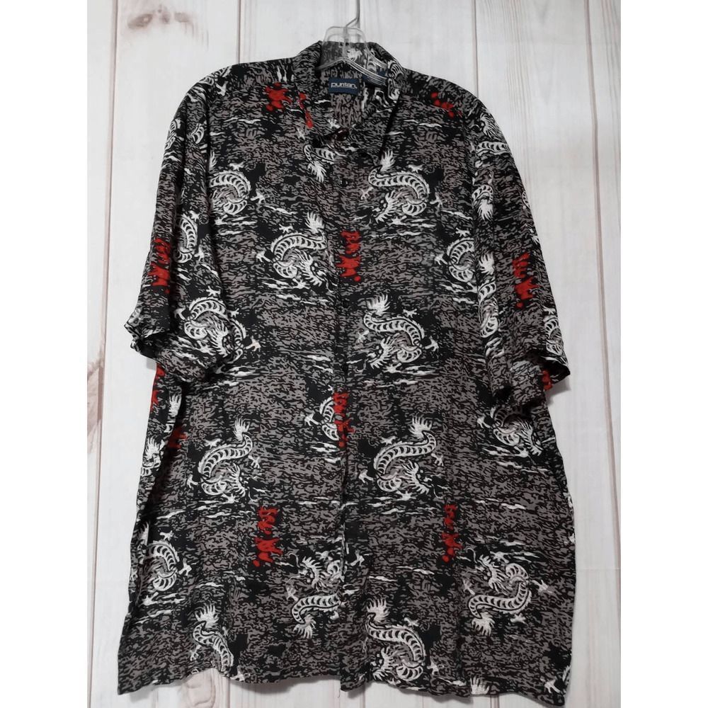 Puritan Shirt Men's Extra Large Button Front Chinese Graphic Light Weight Dragon